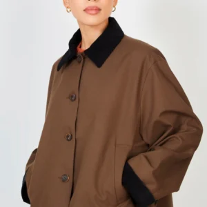 Dark brown and black corduroy collar jacket