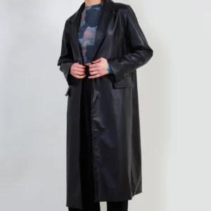 Home Black vegan leather tailored coat
