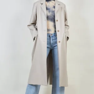 Ivory vegan leather tailored coat